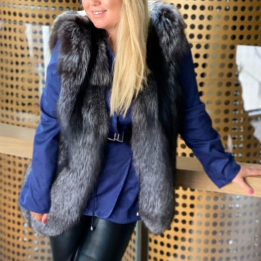 Natural Black Fox Vest XL Beautiful Russian Silver FOX